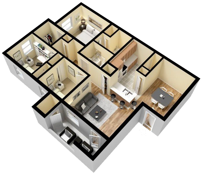 Floor plan for 3 beds, 2 baths, 1100 sqft